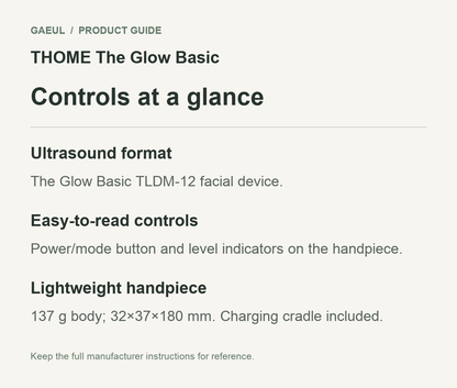 THOME The Glow Basic controls and functional features in an original English guide.