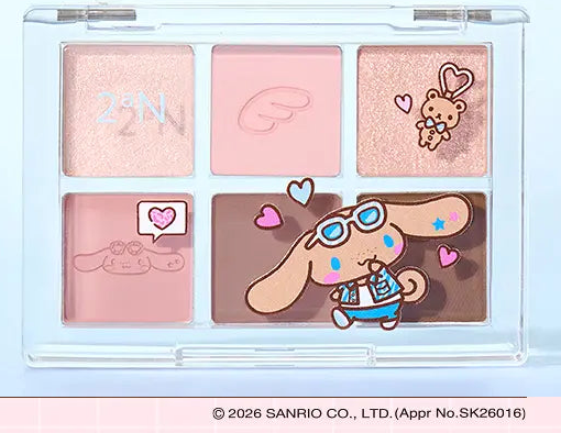 2aN x Cinnamoroll Better Me Eye Palette 02 Fairy, complete six-pan palette and character case.