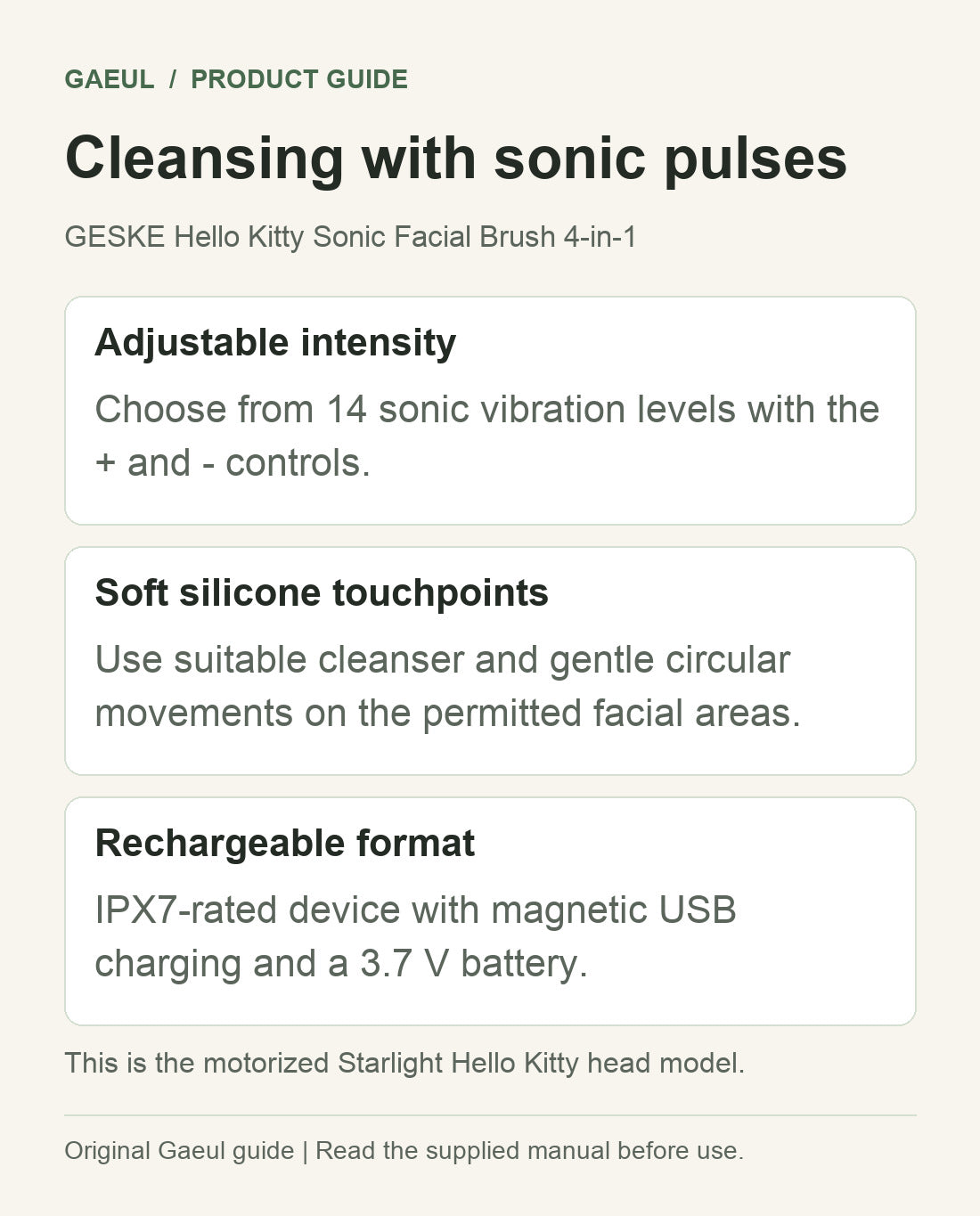 GESKE Hello Kitty Sonic Facial Brush 4-in-1: cleansing with sonic pulses