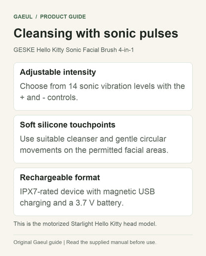 GESKE Hello Kitty Sonic Facial Brush 4-in-1: cleansing with sonic pulses