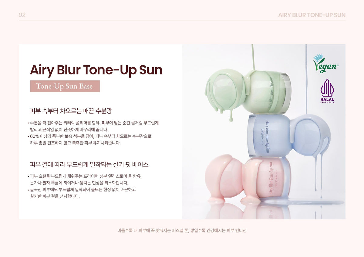 LIME Airy Blur Tone-Up Sun texture, hydration and silky base presentation in Korean.