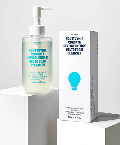 JUSTBEME Houttuynia Cordata Revital Energy Gel to Foam Cleanser 200ml packaging