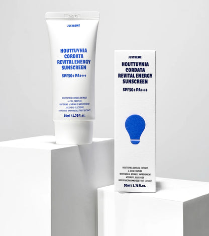 JUSTBEME Houttuynia Cordata Revital Energy Sunscreen SPF50+ PA+++ 50ml packaging
