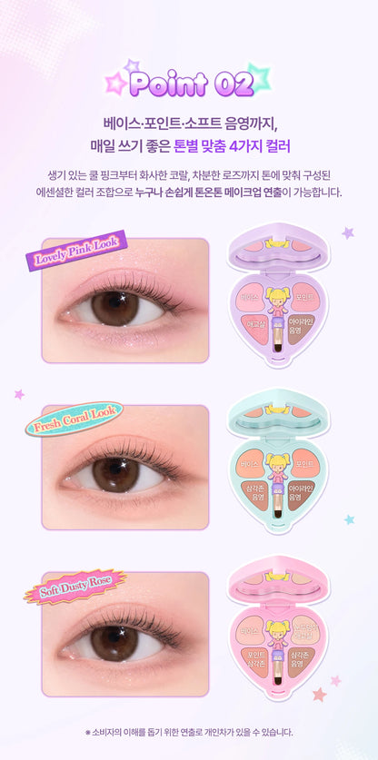 Three named Polly Pocket color moods with each four-pan placement guide