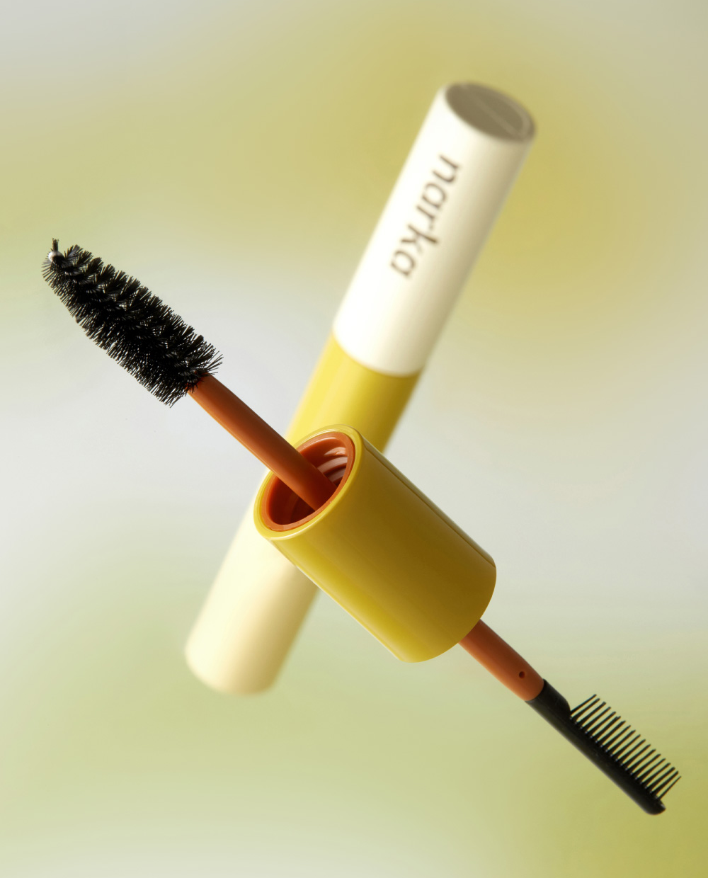 narka standard Hype Fit hair mascara — original closed tube and exposed dual-brush depiction.