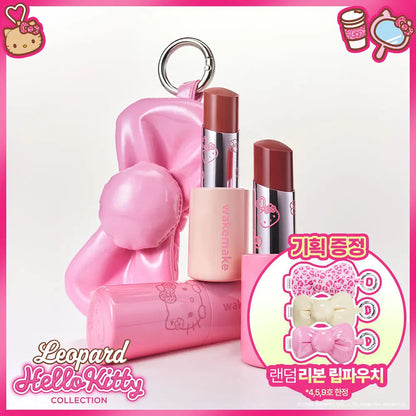 WAKEMAKE Leopard Hello Kitty Lasting Glow Stick range and matching random Ribbon Lip Pouch; one selected stick and one pouch supplied