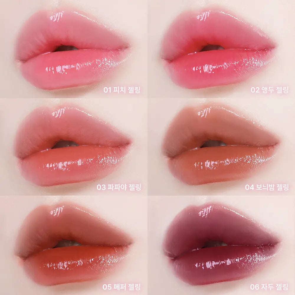 Labeled six-color lip guide including all five shades offered here;06 Plum is reference only