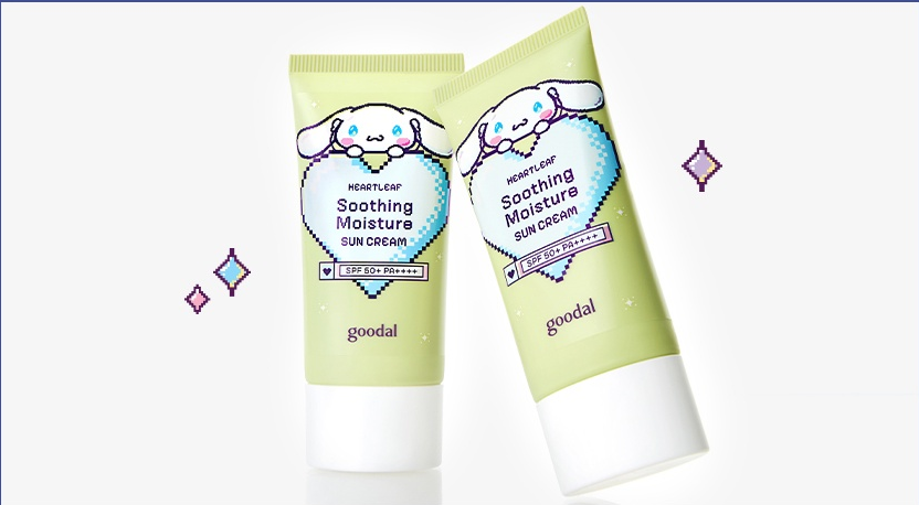 goodal x Cinnamoroll Heartleaf Soothing Moisture Sun Cream Duo (50 ml x 2) — main products and packaging.