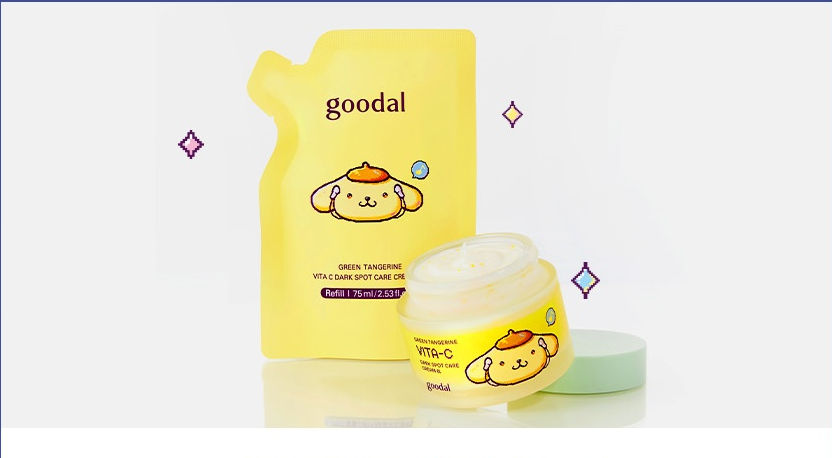 goodal x Pompompurin Green Tangerine Vita-C Cream Alpha Set (75 ml + 75 ml Refill) — main products and packaging.