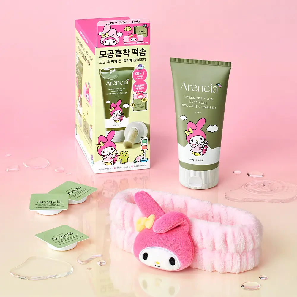 Arencia x My Melody Green Tea LHA Cleanser 150g &amp; Headband Set