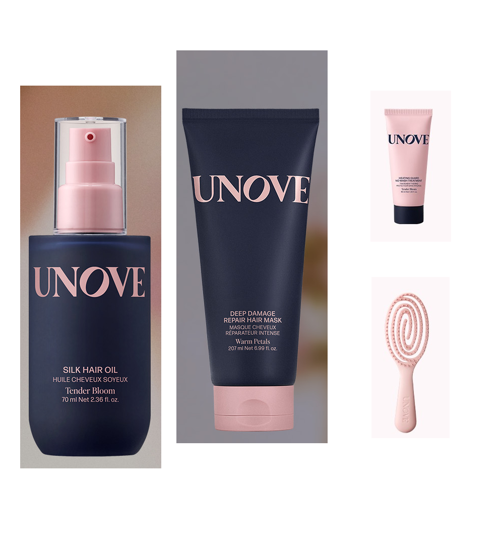 UNOVE Warm Petals mask207ml and Tender Bloom oil70ml with40ml treatment and brush
