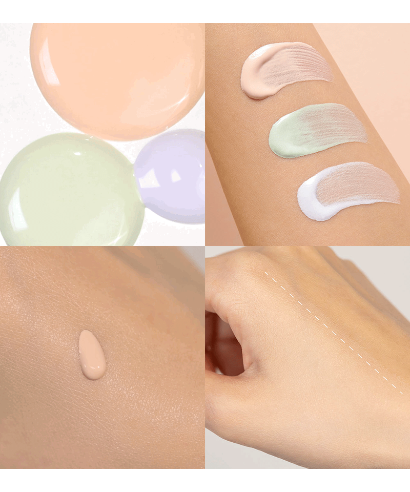 hince Second Skin Tone Up Base original three-tone textures and blending demonstration