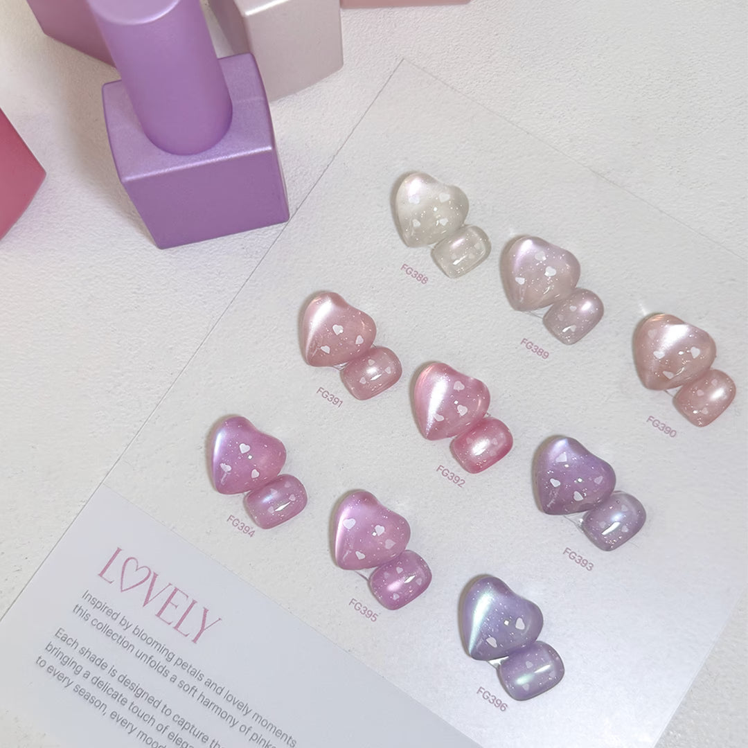 FROMTHENAIL Lovely Heart Magnetic Gel 9 Color Set: complete native shade or formula reference; decorative swatches are examples, not additional contents.