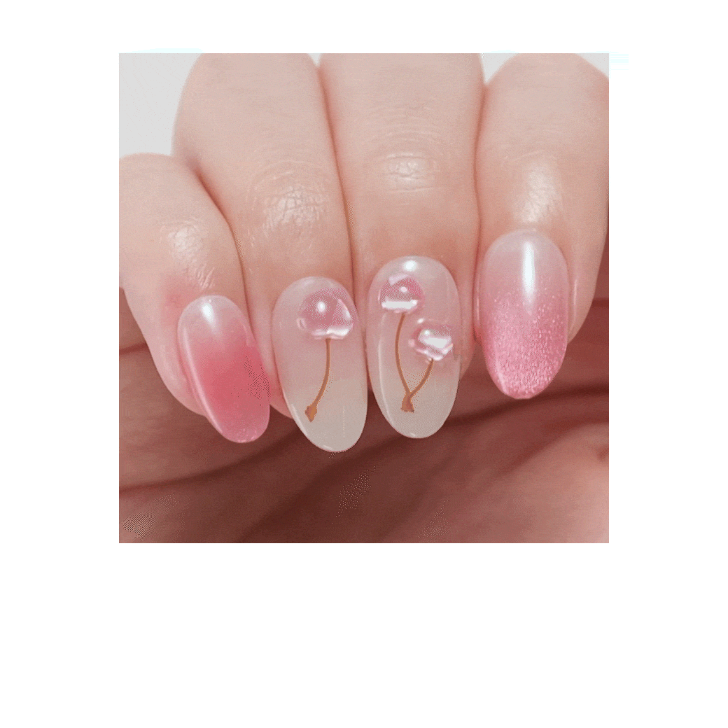 DASHING DIVA Magic Press Dewy Cherry nail tips worn on the hand