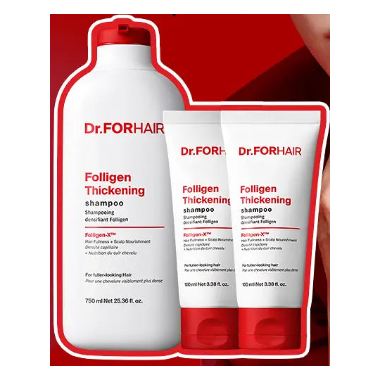 Dr.FORHAIR Folligen Thickening Shampoo complete actual 750ml bottle and two100ml tubes