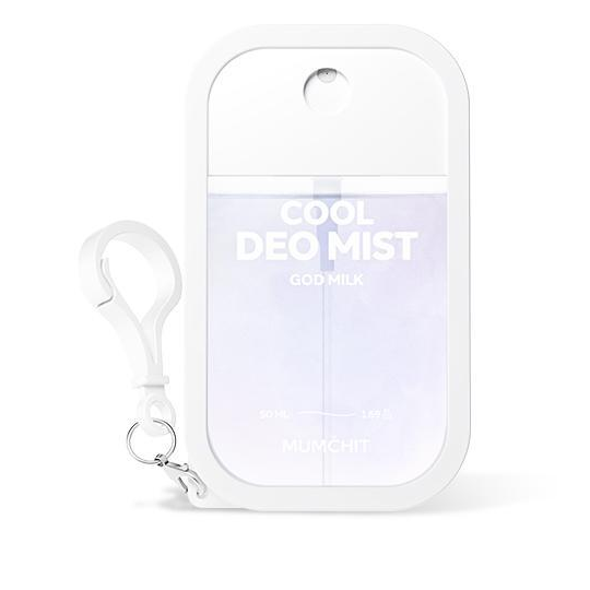 MUMCHIT Cool DeoMist50ml, GOD MILK: actual complete closed mist bottle and attached keyring, original label preserved.