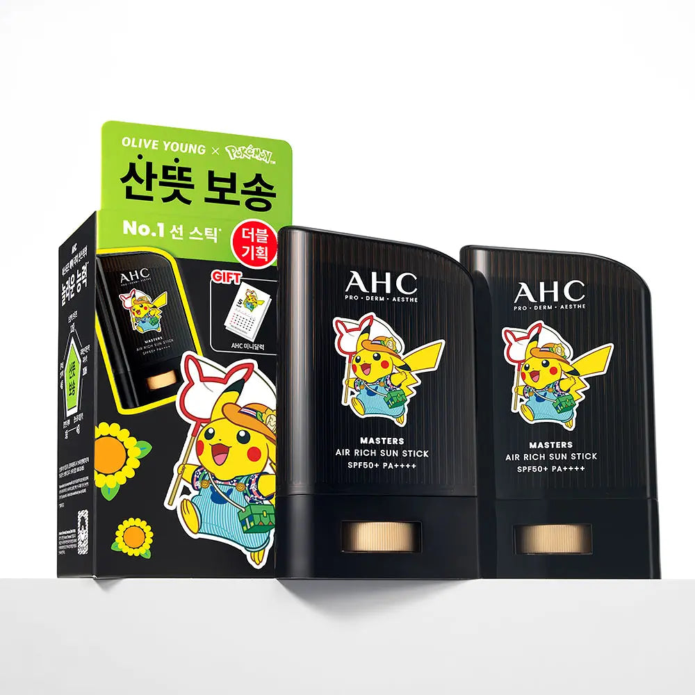 AHC xPokemonMastersAirRichSunStick22g duo: actual two complete original sticks and factory carton explicitly printed with mini calendar, all original labels preserved.