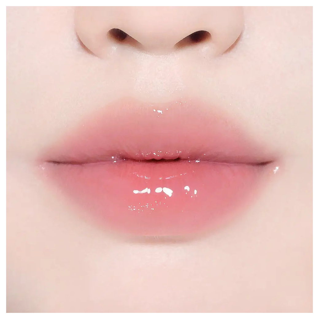 BBIA Over Glaze 01 Peach Syrup actual lip-wear color sample; not a bottle front photograph