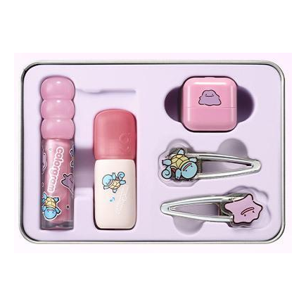 COLORGRAM Pokémon Ditto Cool kit complete open tin containing three cosmetics and two hair clips