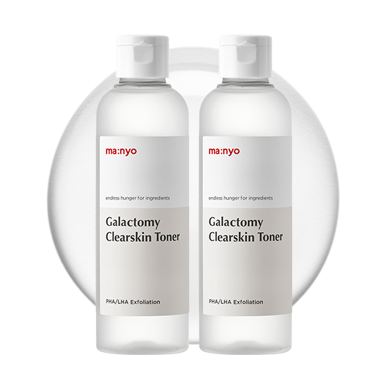 ma:nyo Galactomy Clearskin Toner duo, showing both complete 210ml bottles.