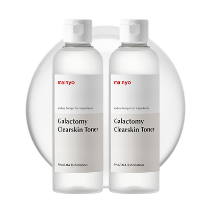 ma:nyo Galactomy Clearskin Toner duo, showing both complete 210ml bottles.