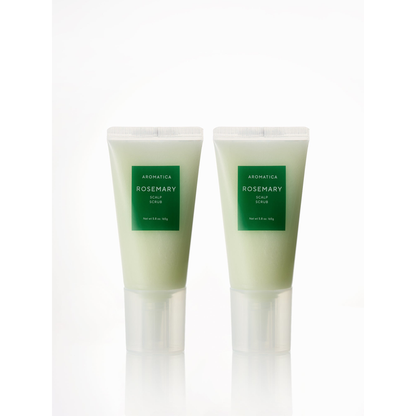 AROMATICA Rosemary Scalp Scrub 165g Duo; both complete products visible.
