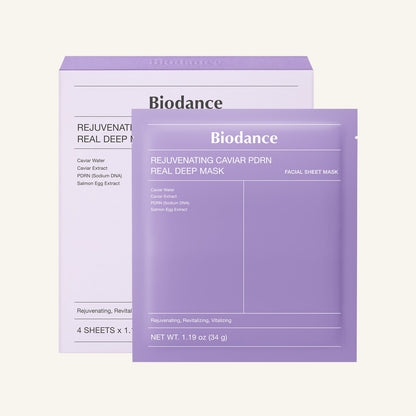 BIODANCE Rejuvenating Caviar PDRN Real Deep Mask four-sheet34g factory pack.