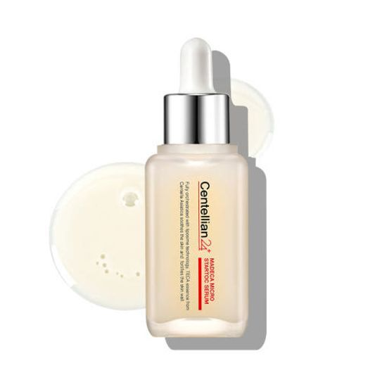 Centellian24 Madeca Micro Startoc Serum 50ml: One original 50ml serum dropper bottle beside its texture.
