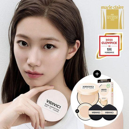 VIDIVICI Skin Fit Cushion refill and extra puff set, representative shade shown; select your shade