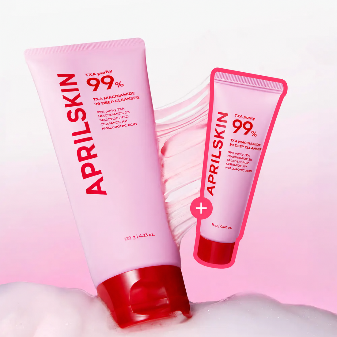 APRILSKIN TXA Niacinamide 99 Deep Cleanser 120g with 15g mini, exact two-tube set.