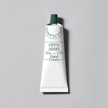 NONFICTION Open Arms Hand Cream 50ml single tube; exact fragrance and capacity labels intact.