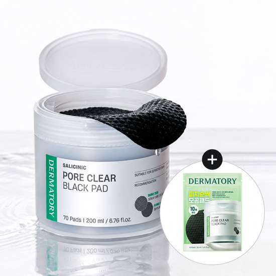 DERMATORY Salicinic Pore Clear Black Pad 70+10 Pack: one 70-pad jar and one 10-pad portable pack