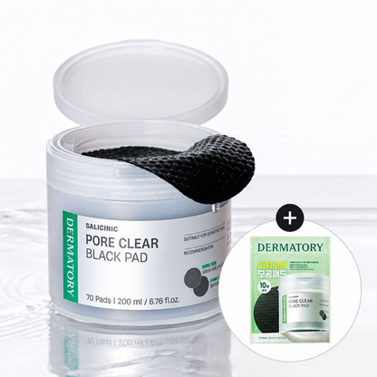 DERMATORY Salicinic Pore Clear Black Pad 70+10 Pack: one 70-pad jar and one 10-pad portable pack