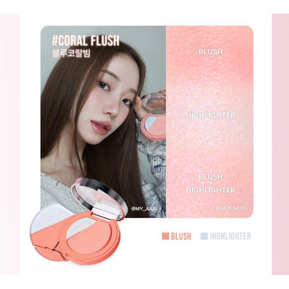 3CE Blushlighter Coral Flush, one selected compact and complete shade swatches