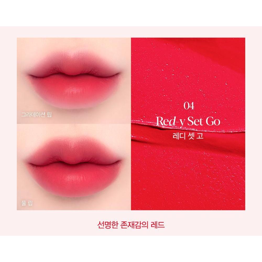 Espoir VolumeMatte 04 Red-y Set Go,complete original lip swatch and texture color card