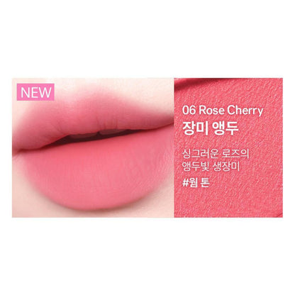 AMUSE PowderVelvetTint 06 Rose Cherry complete original lip and texture color card