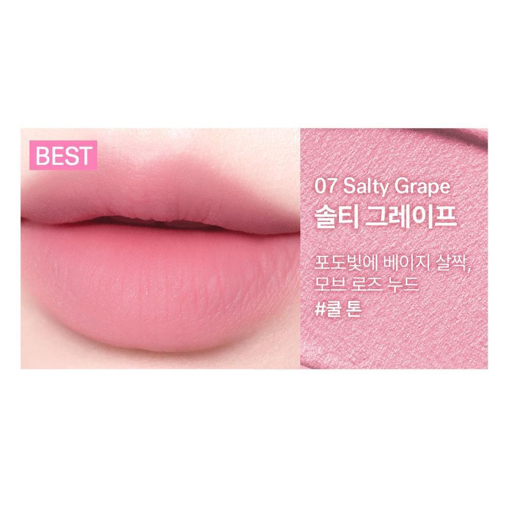 AMUSE PowderVelvetTint 07 Salty Grape complete original lip and texture color card