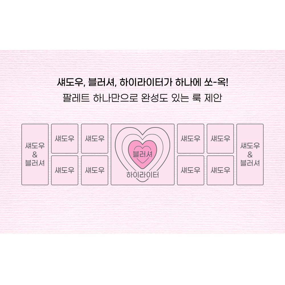 Complete native map of eyeshadow, blush and highlighter sections in the heart-centred All Take Mood Like Palette.