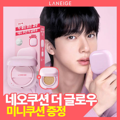 LANEIGE Neo Cushion The Glow 15g compact with promotional mini cushion shown on the current pack.