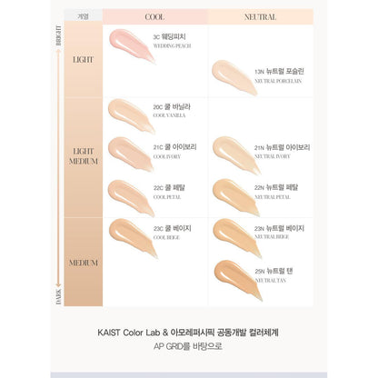 Complete original ten-shade Espoir Be Glow Foundation cool and neutral comparison.