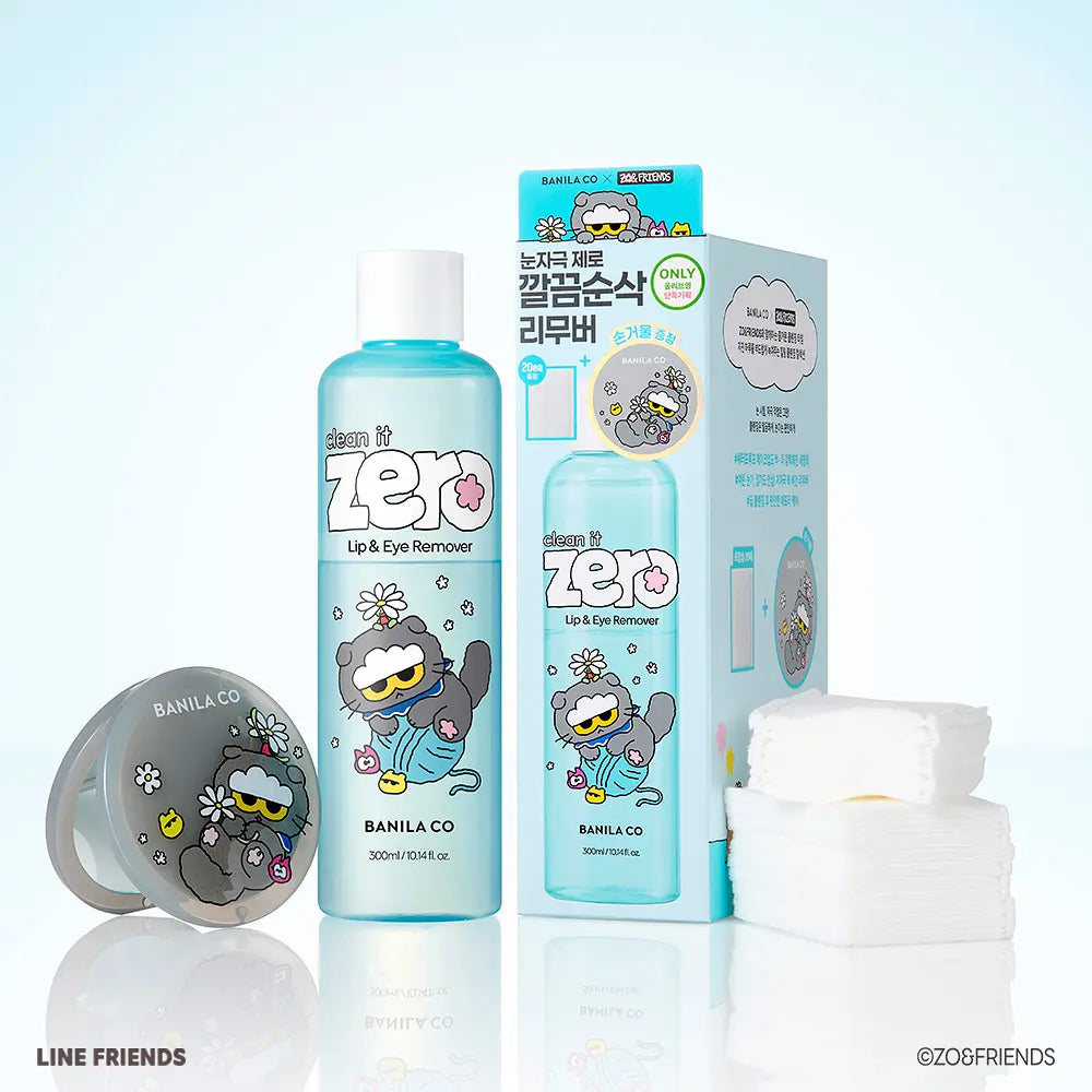 BANILA CO x ZO&amp;FRIENDS Clean It Zero Lip &amp; Eye Remover 300ml Set with its verified set contents.