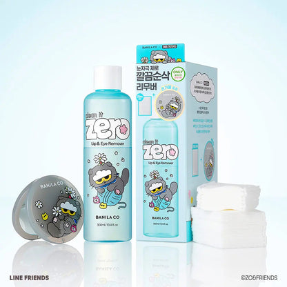 BANILA CO x ZO&amp;FRIENDS Clean It Zero Lip &amp; Eye Remover 300ml Set with its verified set contents.