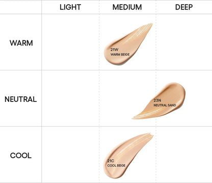 Manufacturer labeled shade chart comparing21W Warm Beige and23N Natural Sand