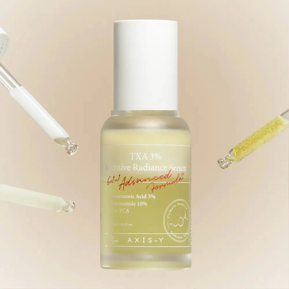 AXIS-Y TXA3% Intensive Radiance Boosting Serum 30ml texture and packaging