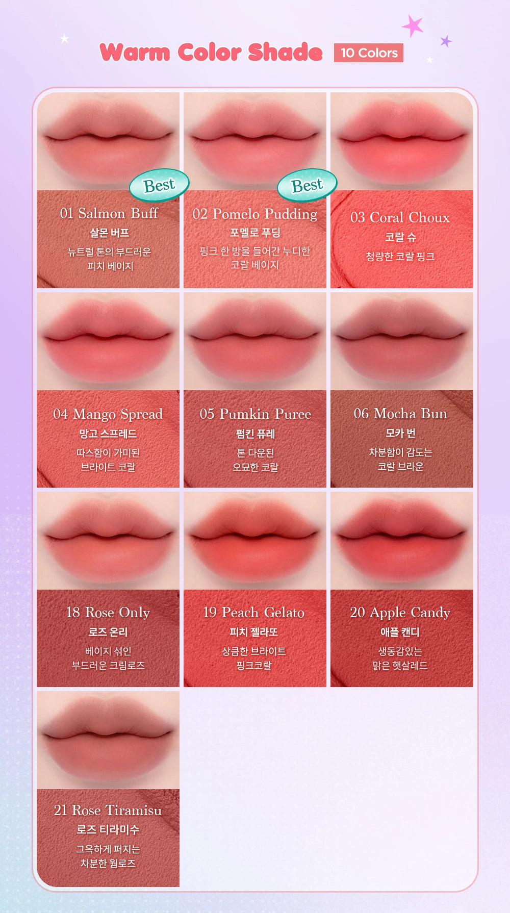 Complete standard warm shade guide, ten individually named colors