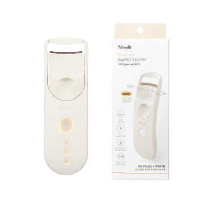 Fillimilli Wide USB heated eyelash curler with its Wide Fit retail box.