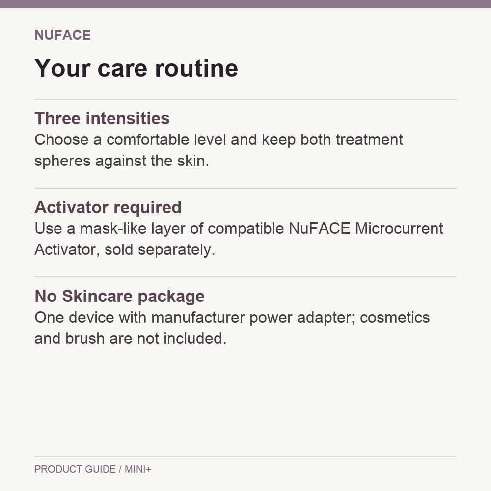 NuFACE MINI+ Microcurrent Facial Toning Device routine and package guide