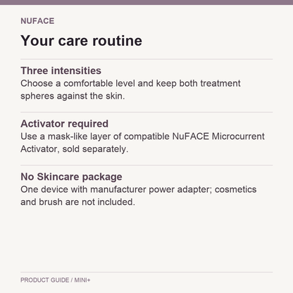 NuFACE MINI+ Microcurrent Facial Toning Device routine and package guide