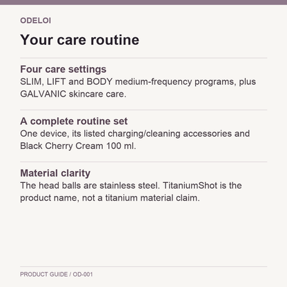 ODELOI TitaniumShot Device &amp; Black Cherry Cream Set routine and package guide
