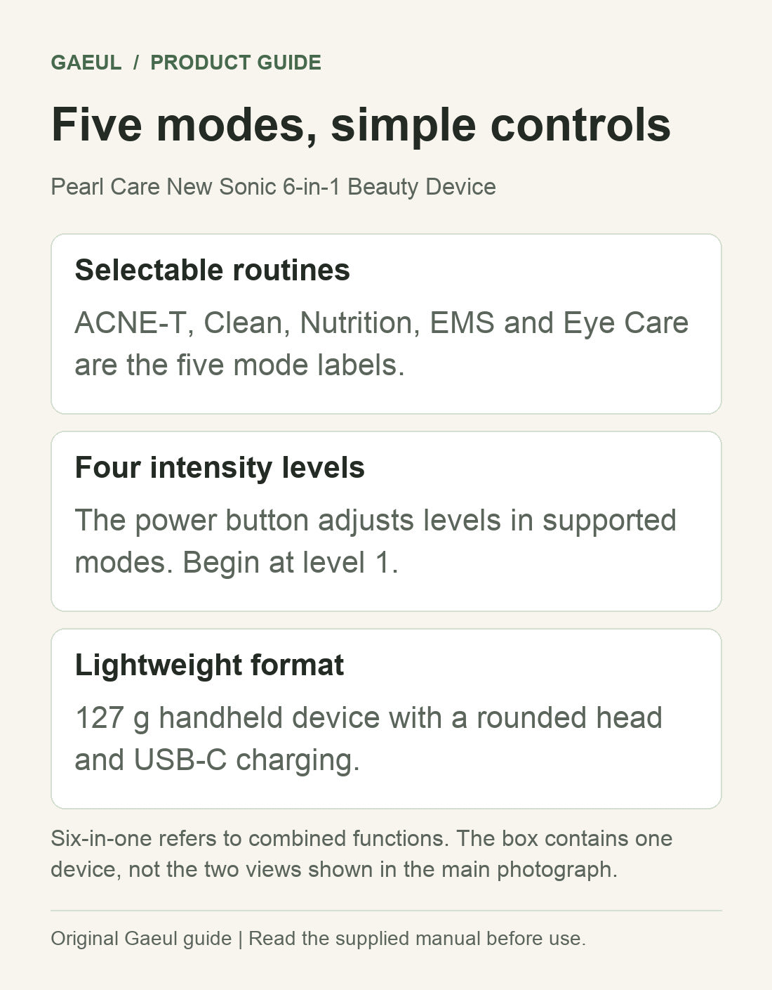 Pearl Care New Sonic 6-in-1 Beauty Device: five modes, simple controls